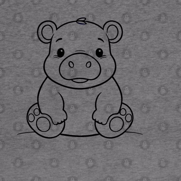 Cute Baby Hippo Animal Outline by Zenflow